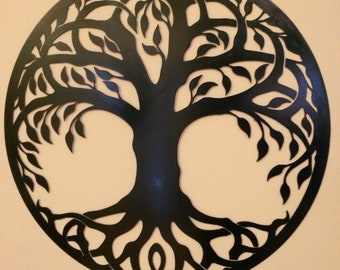 24" Black Tree of Life wall art, painted steel