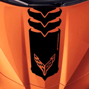 NEW DESIGN - Clausen&#39;s World - 13&quot; Single Striped Emblem Hood Racing Stripes Vinyl Decal - Compatible with Corvette C8