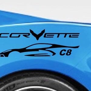 Clausen&#39;s World - New Design Corvette Text - Car Blackout Vinyl Decal Sticker qty 2 Racing Stripes - Compatible with Corvette C8