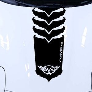Clausen's World - New 16" Center Hood Emblem Racing Stripes Vinyl Decal - Compatible with Corvette C5