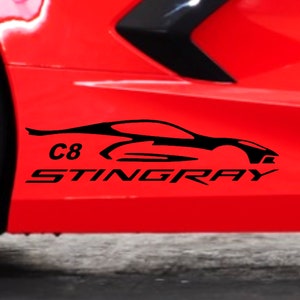 Clausen&#39;s World - CORVETTE STINGRAY Blackout Vinyl Decal Sticker qty 2 Racing Stripes - Compatible with Corvette C8
