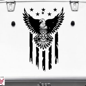 Clausen's World Flying EAGLE American Flag Hood vinyl Decal 21" x 33" Racing Stripes - Compatible with Jeep Wrangler most Cars, Trucks