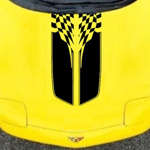 Clausen's World Checkered Hood 9" Double Racing Stripes Vinyl Decal - Compatible with Corvette C5