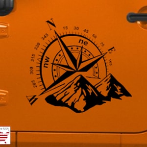 Clausen&#39;s World - Nautical COMPASS Mountains Hood Door Vinyl Decal Truck 22&quot;x20&quot; - Compatible with Jeep Wrangler and most Cars, Trucks