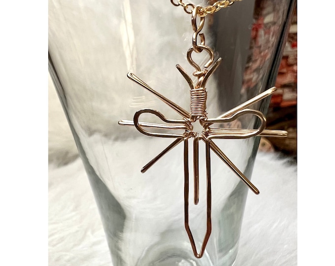 Sword Protection PENDANT Necklace. Hand Made Wire Woven Gold-Plated Celtic/Magic /Sacred /Amulet/Charm/Talisman Jewelry