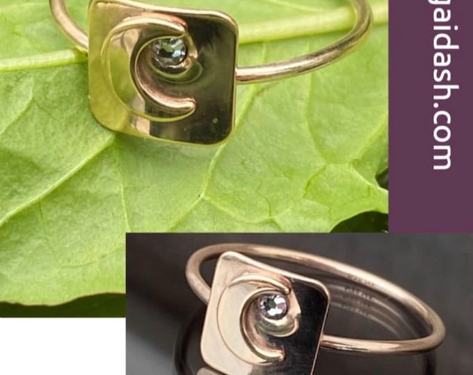 Half moon ring. Moon phases ring. Moon and star ring.  Crescent Moon and a Star. Moon stacking ring. Moon Goddess ring. Gold filled Ring