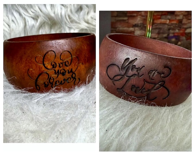 Boho-style wooden jewelry bracelet with engraved love message “ Love  you forever"