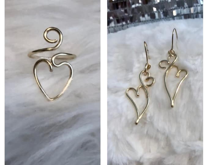 Gold  Plated Heart Earrings, Double heart earrings. Gold plated heart ring. Love lewelry