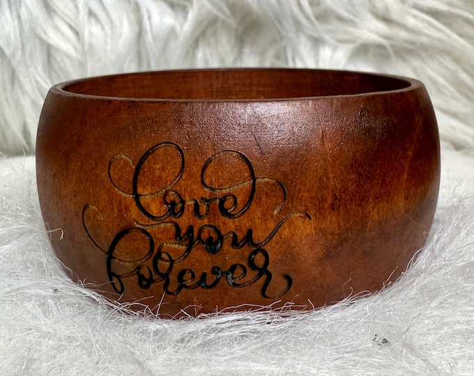 Boho-style wooden jewelry bracelet with engraved love message “ Love  you forever"