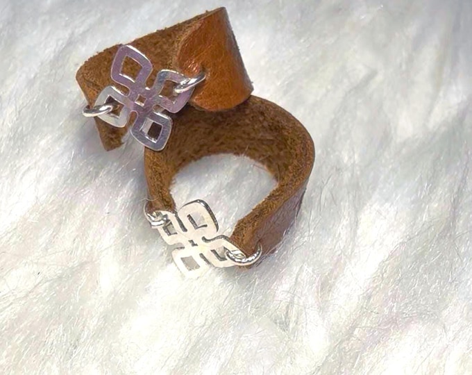 Handcrafted Leather Ring with Rune for Wisdom & Prosperity | "I'm Enough" Engraved Band
