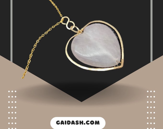 Stone necklace. Gold Filled Wire Jewelry Necklace . Rosy Quartz Heart Pendant, Charm/Amulet. Love Heart.