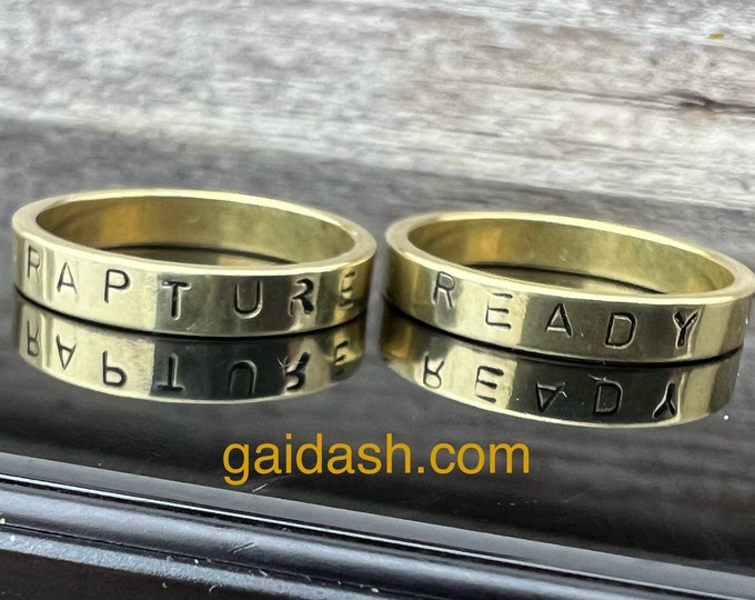 Hand Stamped Inspirational  jewelry,Christian ring, Christian jewelry ring “Rapture Ready”