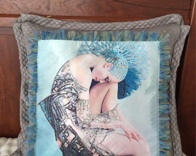 Silk pillow case . Crystal Pillow . Pop of color pillows. Mindfulness gift. Beads Pillow .Spiritual Decorative Pillow. Attraction pillow.