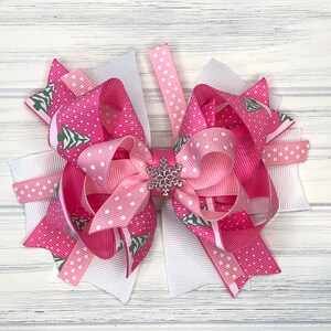 Christmas Hair Bow, Christmas Tree Hair Bow, Pink Bow, Stacked Hair Bow, Winter Hair Bow, Christmas Boutique Hair Bow, OTT Bow