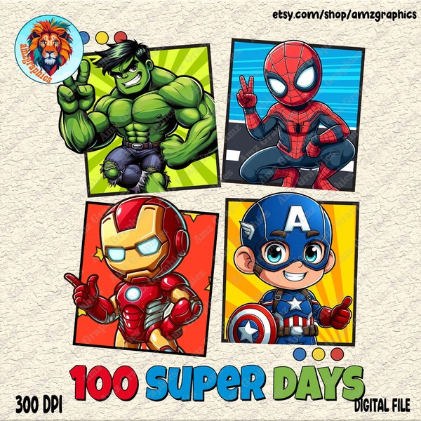 Superhero 100 Days Of School PNG, School 100th Day Cartoon Shirt Png, Super 100 Days Of School Png, Cute School Png, Digital Download