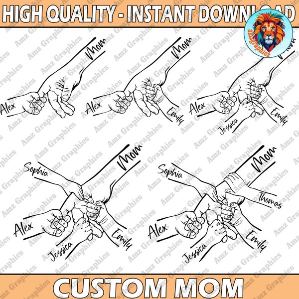 1-5 Hands Dot Mom and Childs SVG Bundle, Mother's Day Digital File, Custom Name Hand Kid Names Gift Best Mom Ever, Digital Download