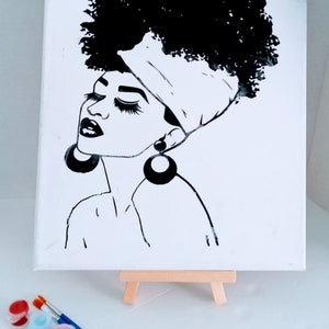 Paint & Sip Home Kit, Pre drawn canvas, DIY Painting Kit, Pre-Sketched Black Women Painting Party Kit, Girl Night Paint, Couple Night Canvas