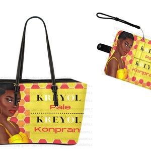 Conjunto de bolsa de ombro e carteira feminina haitiana, bolsa afrocêntrica, presente de aniversário para mulheres negras, bolsa mágica para meninas negras, bolsa de verão