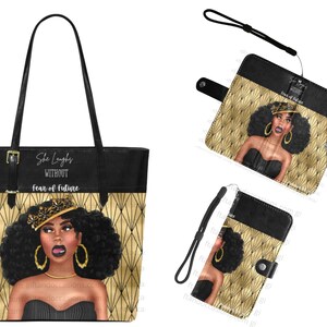 Conjunto de bolsa de ombro e carteira para mulheres afro-americanas, bolsa afrocêntrica, presente de aniversário para mulheres negras, bolsa de melanina, bolsa de menina preta,