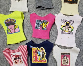 Country, Pop, R&B Music Graphic T-Shirts  for 1/6 Scale Fashion Dolls Integrity, Nu Face, Fashion Royalty, Jem, Color Infusion, Barbie