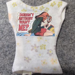 Retro Travel Vintage Pulp Posters Graphic Pastel Slouchy T-shirts for 1/6 Scale Fashion Dolls does anybody want me