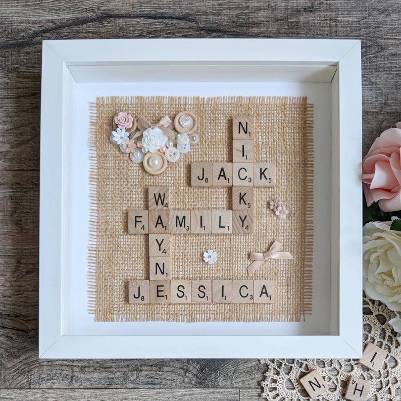 Personalised Wedding Frame Scrabble Frame Family Frame Engagement Frame 10x10 Personalised Scrabble Frame White Scrabble Frame
