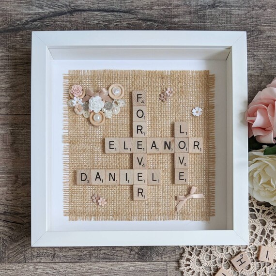 Personalised Wedding Frame Scrabble Frame Family Frame Engagement Frame 10x10 Personalised Scrabble Frame White Scrabble Frame