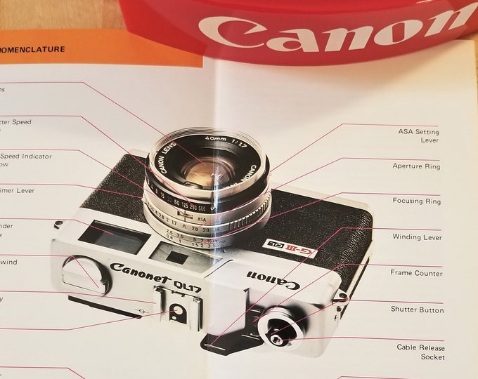 Canon Canonet G-III QL17 35mm Camera Original Sales Brochure / Instruction Pamphlet - 6 Pages - Near Mint Condition