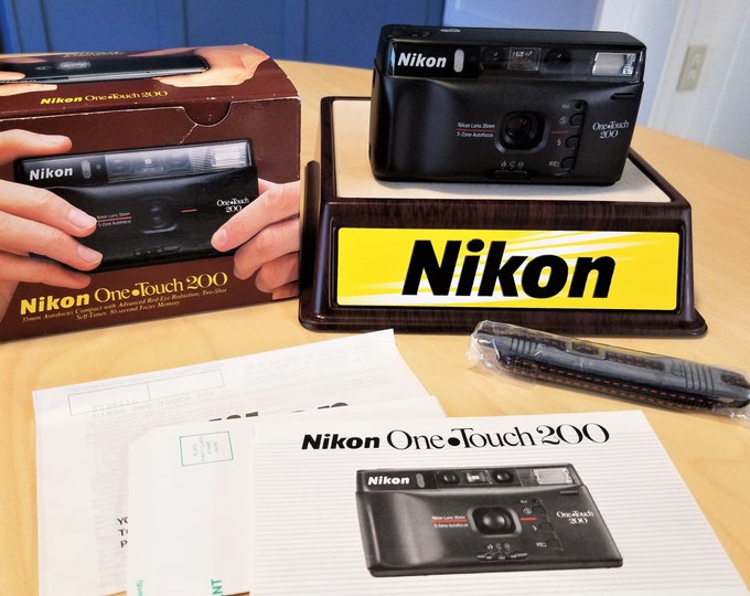 Nikon One Touch 200 35mm Film Camera w/ Nikon 35mm f3.5 Lens - Includes Original Box, Inst, Strap, Batteries - Film Tested - New in Box!