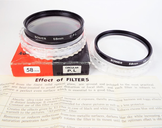 Bower 58mm Metal & Glass UV and Polarizer Filter - Japan - Original Box and Cases and Instructions - Near Mint - Made in Japan