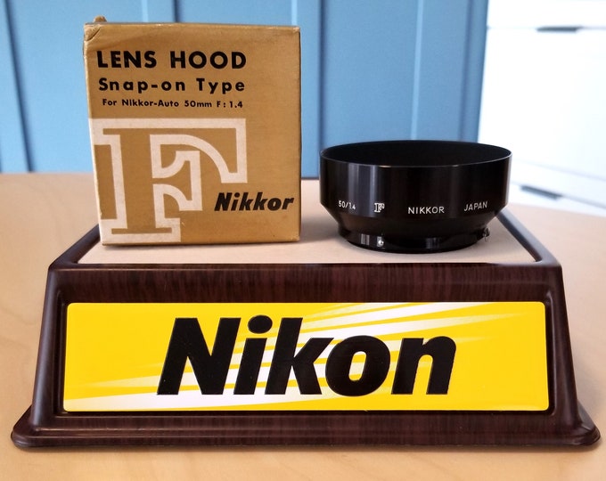 Nikon F Nikkor-Auto 50mm f1.4 Metal Lens Hood w/ Original Box - Snap-on Type - Nippon Kogaku - Japanese Box w/ Yen Price - Mint Condition