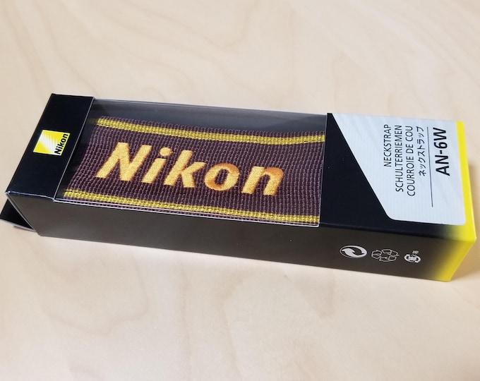 Classic Nikon Wine and Yellow-Gold Nylon Camera Neckstrap AN-6W - New in Package - Made in Japan - Genuine Nikon Strap - Adjustable