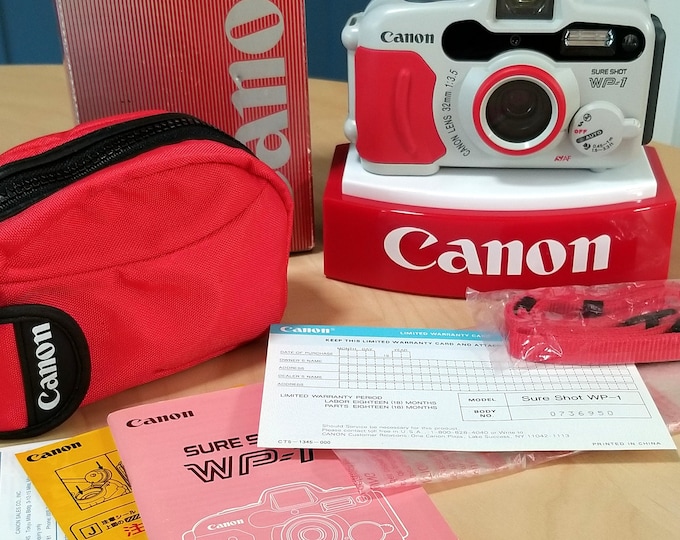 Canon Sure Shot WP-1 NOS 35mm Film Camera Set w/ Box, Books, Case, Strap