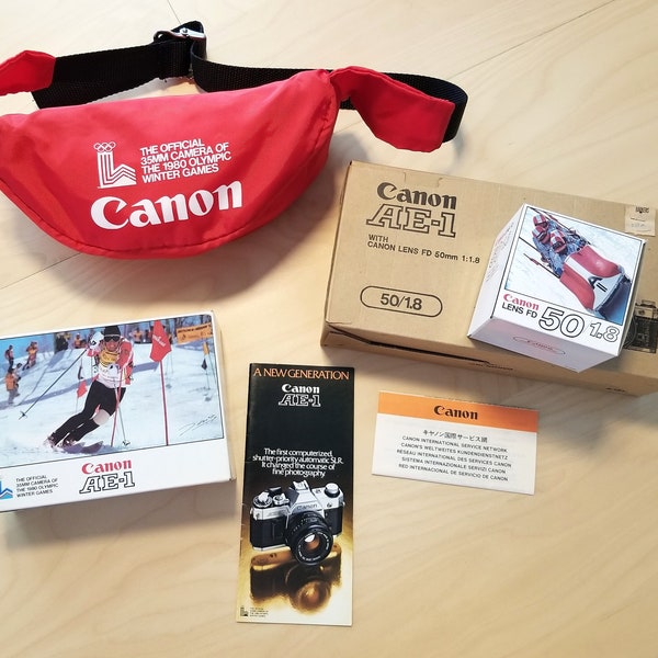 Canon AE-1 35mm SLR Camera 1980 Winter Olympics Box Set w/ Canon Olympics Bag and Brochure - No Camera or Lens - Perfect for the Collector