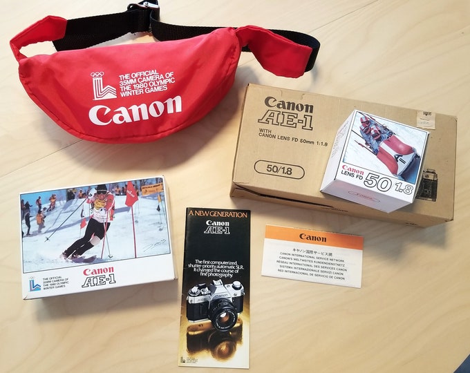 Canon AE-1 35mm SLR Camera 1980 Winter Olympics Box Set w/ Canon Olympics Bag and Brochure - No Camera or Lens - Perfect for the Collector