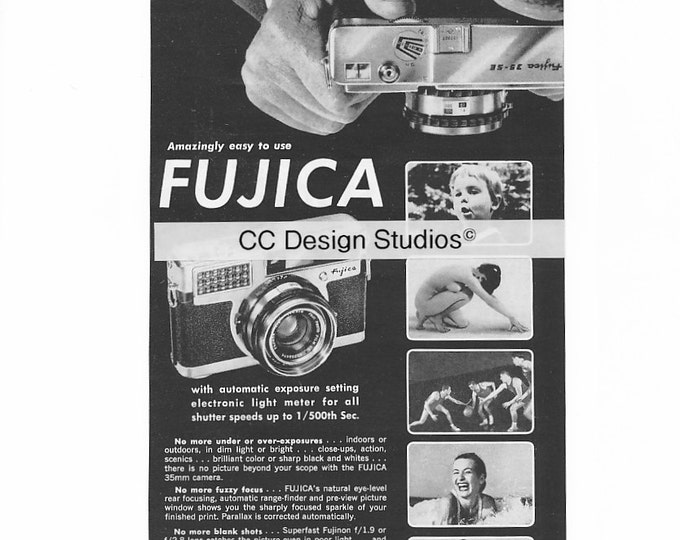 Vintage Fujica Magazine Advertisement 1960 - Collectible Film Photography Ad - 35 mm Camera - Made in Japan - Approx. 11 x 5 inches
