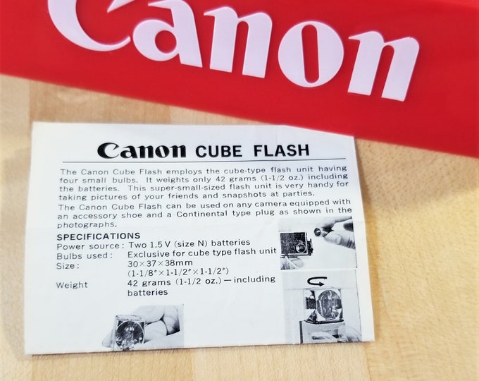 Rare Canon Cube Flash Instruction Sheet - Dated 06/1966 - English - Printed in Japan - Original, Not a Copy