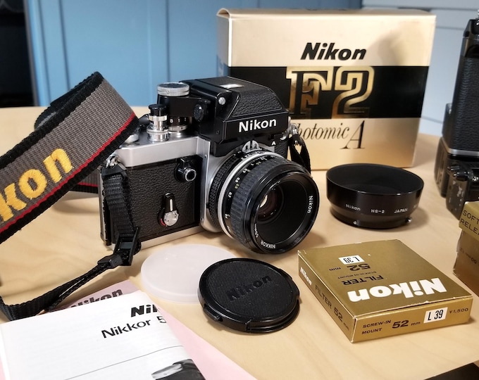 Nikon F2A Photomic 35mm SLR Film Camera Set w/ Nikkor 50mm f2 Ai Lens w/ Boxes - Tested