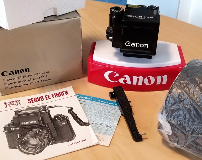 Canon Servo EE Finder Set for the Canon F-1 - Mint in Box w/ Leather Case, Connecting Arm, Prism Cover, Instructions, Card - Fully Tested