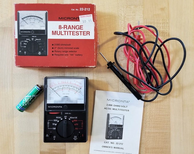 Vintage Radio Shack Micronta 8-Range Multitester w/ Original Box, Probes, Instructions & Radio Shack Battery - Tested and Working - 1 Owner