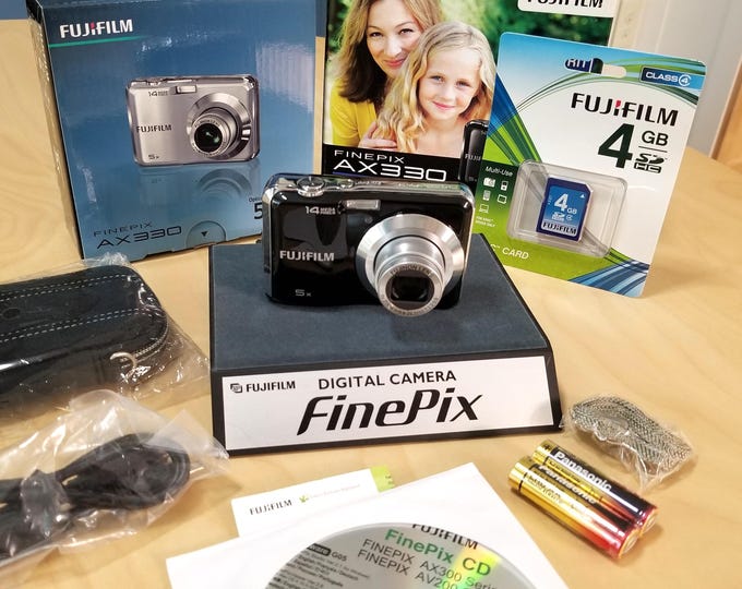 NIB Fujifilm FinePix AX330 14MP Compact Digital Camera Set - New, Unused - CCD Digicam w/ Fujifilm Case, Cables, Boxes, Strap, Batteries