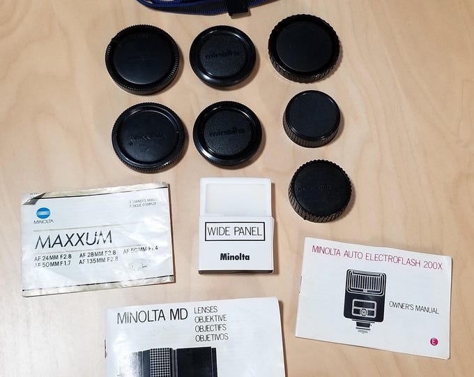 Minolta Lens and Body Caps for 35mm Cameras - Minolta Instruction Books & Strap