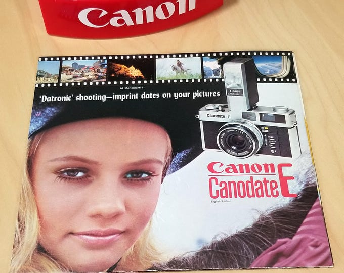 Canon Canodate E 35mm Film Camera Sales Brochure - Full Color, Mint, 1970