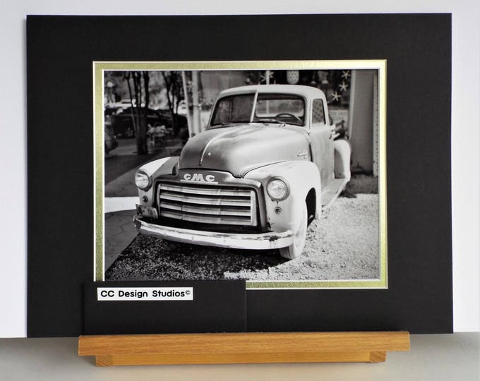 Affordable Fine Art Photography - Titled 'Vintage GMC Truck' in Black & White - 8.5 x 11 inches overall - Matted here to 8 x 10 in.