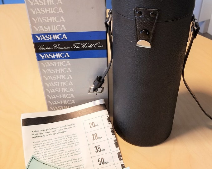 Yashica Auto Yashinon DX 300mm f5.6 Leather Camera Case, Original Box, Unopened Strap, Warranty Card, Yashica Lens Guide - Minty Nice