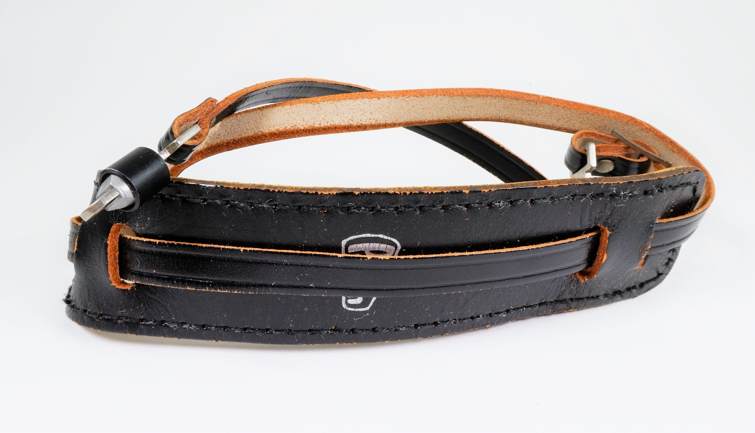 Vintage Leather Camera Strap with Metal Buckles Made by Perrin