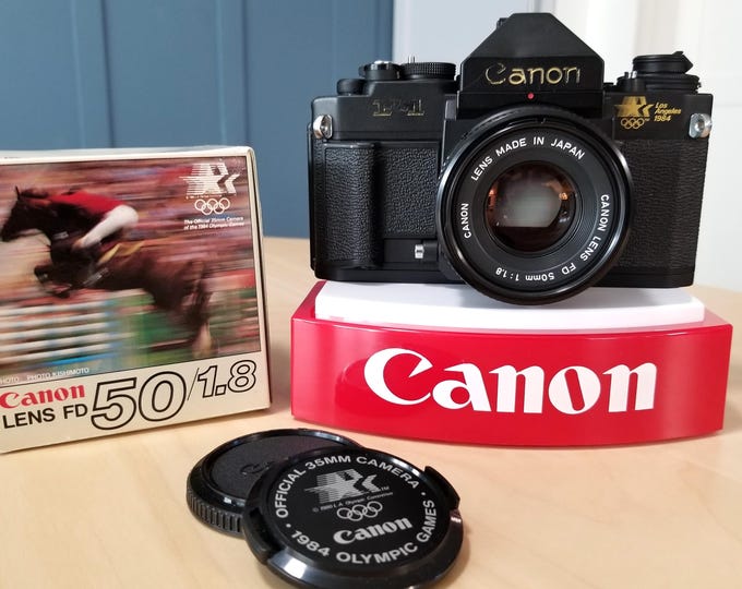 Canon New F-1 Los Angeles 1984 Olympics 35mm SLR Film Camera w/Canon NFD 50mm f1.8 Lens & Box