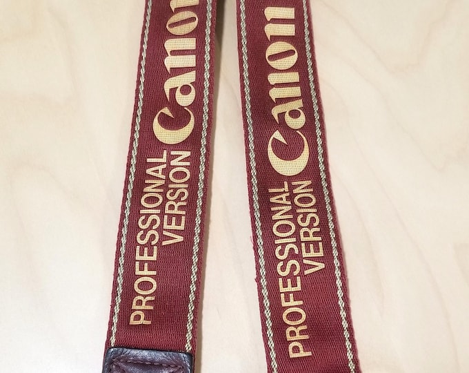Vintage Canon Professional Version Red & Gold Camera Strap w/ Leather Tabs - Adjustable