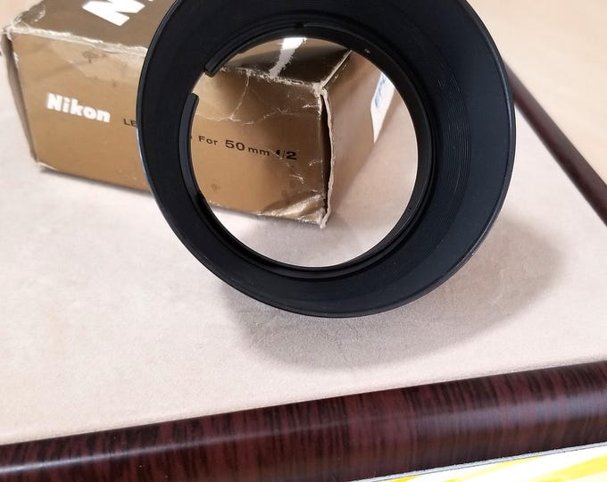 Nikon Nikkor Auto 50mm f/2 (HS-2) Metal Lens Hood w/ Original Box - Snap-on Type - Near Mint Condition
