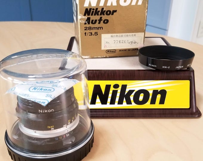 Nikon Nikkor-H Auto 28mm f/3.5 Wide-Angle Lens Set - Rare EP Mark - Case, Box, Cap, Hood - Tested - Minty